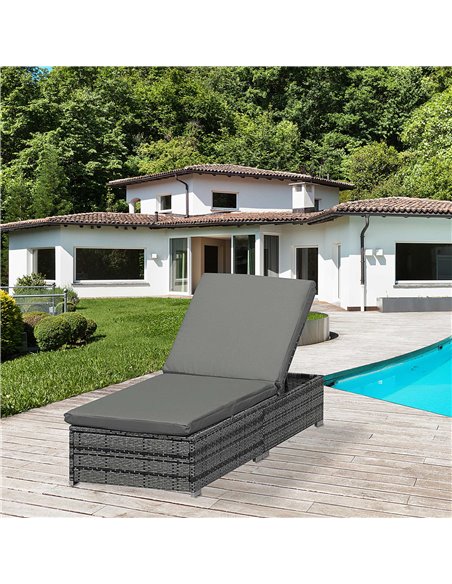 Outsunny Adjustable Rattan Sun Lounger Garden Furniture Recliner Bed Chair Reclining Patio Wicker Grey - pic 14063 | FastDaddyshop