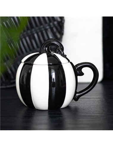 Black and White Striped Pumpkin Lidded Mug BJ_21726