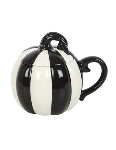 Black and White Striped Pumpkin Lidded Mug BJ_21726