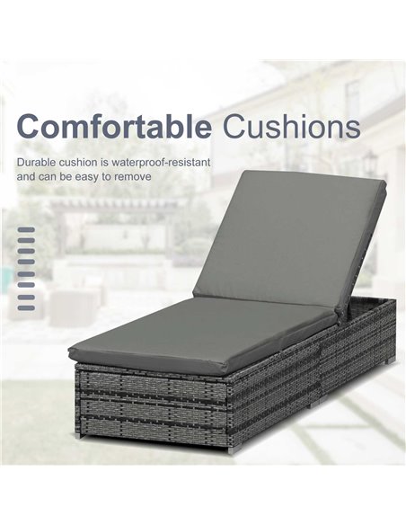 Outsunny Adjustable Rattan Sun Lounger Garden Furniture Recliner Bed Chair Reclining Patio Wicker Grey - pic 14065 | FastDaddyshop