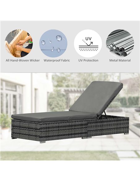 Outsunny Adjustable Rattan Sun Lounger Garden Furniture Recliner Bed Chair Reclining Patio Wicker Grey - pic 14067 | FastDaddyshop