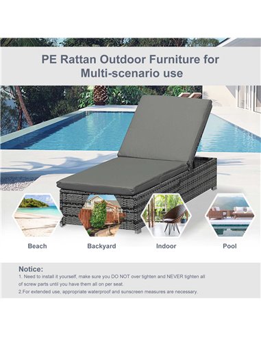 Outsunny Adjustable Rattan Sun Lounger Garden Furniture Recliner Bed Chair Reclining Patio Wicker Grey