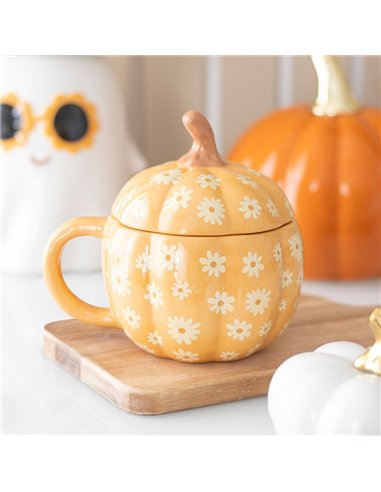 Groovy Floral Pumpkin Lidded Mug GR_73725