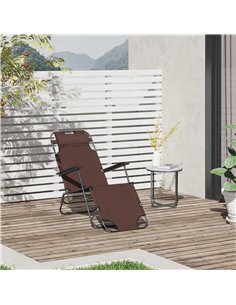 Outsunny 2 in 1 Folding Garden Sun Lounger, Reclining Chair with Pillow, Brown 2