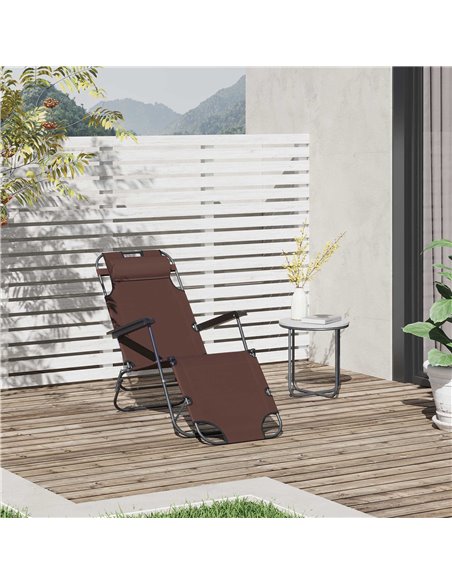 Outsunny 2 in 1 Sun Lounger Folding Reclining Chair Garden Outdoor Camping Adjustable Back with Pillow (Brown) - pic 14071 | FastDaddyshop