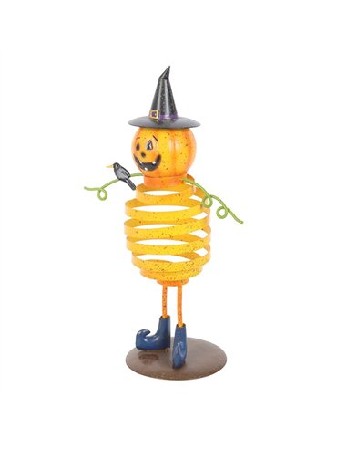 Orange Metal Pumpkin Man Ornament with Spring Body HA_46126