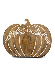 25cm Wooden Carved Pumpkin OR6624