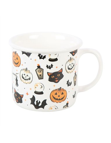Spooky Cat and Pumpkin Print Mug PD_52924