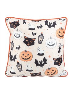 35cm Square Spooky Cat and Pumpkin Print Cushion PD_53224