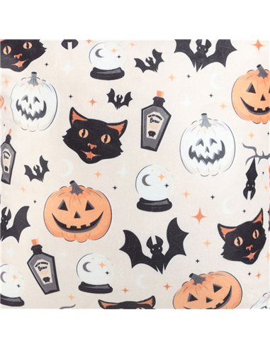 35cm Square Spooky Cat and Pumpkin Print Cushion PD_53224