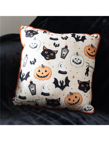 35cm Square Spooky Cat and Pumpkin Print Cushion PD_53224 - pic 140736 | FastDaddyshop