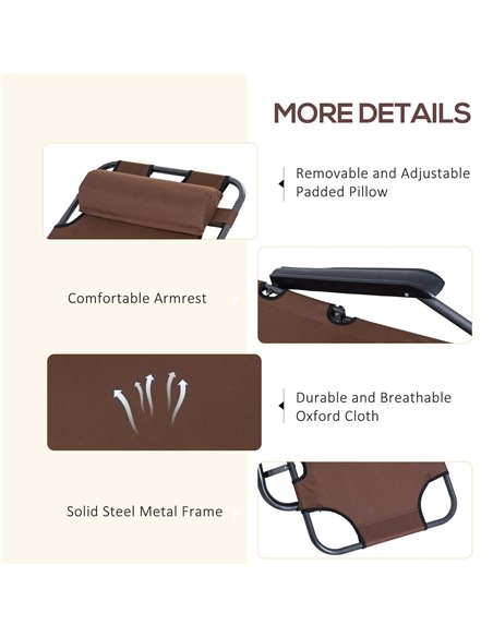 Outsunny 2 in 1 Sun Lounger Folding Reclining Chair Garden Outdoor Camping Adjustable Back with Pillow (Brown) - pic 14075 | FastDaddyshop