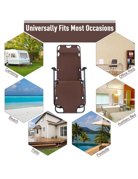 Outsunny 2 in 1 Sun Lounger Folding Reclining Chair Garden Outdoor Camping Adjustable Back with Pillow (Brown) - pic 14076 | FastDaddyshop