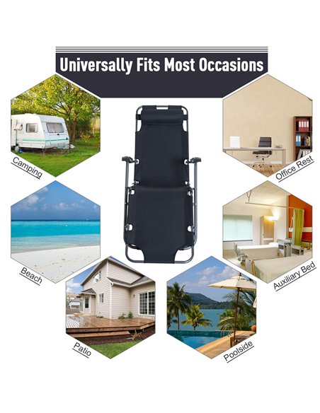 Outsunny 2 in 1 Sun Lounger Folding Reclining Chair Garden Outdoor Camping Adjustable Back with Pillow (Black) - pic 14084 | FastDaddyshop