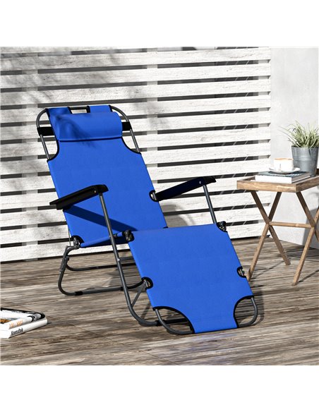 Outsunny 2 in 1 Sun Lounger Folding Reclining Chair Garden Outdoor Camping Adjustable Back with Pillow (Blue) - pic 14087 | FastDaddyshop