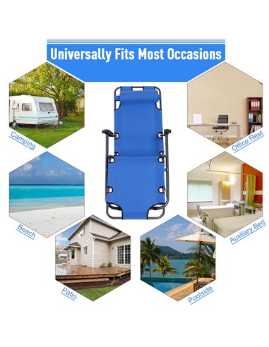 Outsunny 2 in 1 Sun Lounger Folding Reclining Chair Garden Outdoor Camping Adjustable Back with Pillow (Blue)