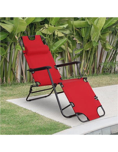 Outsunny 2 in 1 Sun Lounger Folding Reclining Chair Garden Outdoor Camping Adjustable Back with Pillow (Red) - pic 14095 | FastDaddyshop