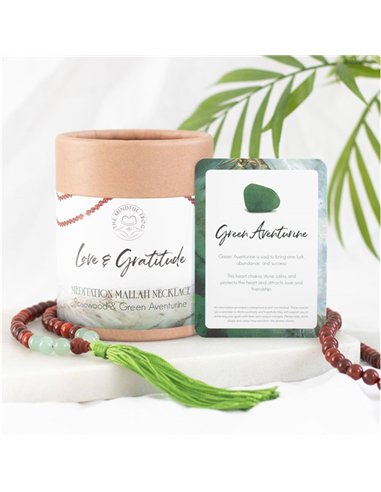 Love and Gratitude Rosewood & Green Aventurine Mallah Necklace MH_95823