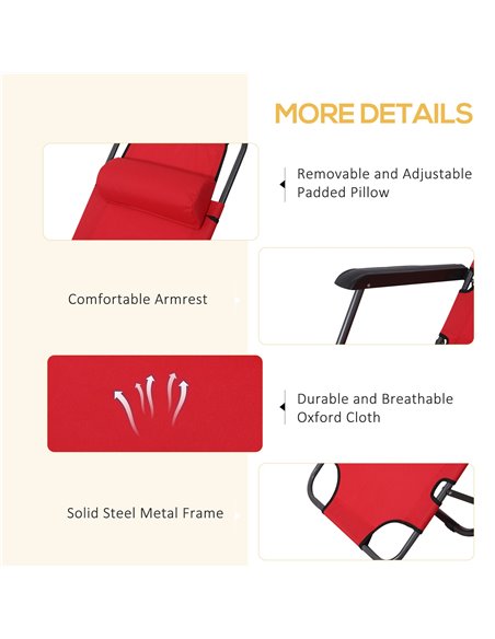 Outsunny 2 in 1 Sun Lounger Folding Reclining Chair Garden Outdoor Camping Adjustable Back with Pillow (Red) - pic 14099 | FastDaddyshop