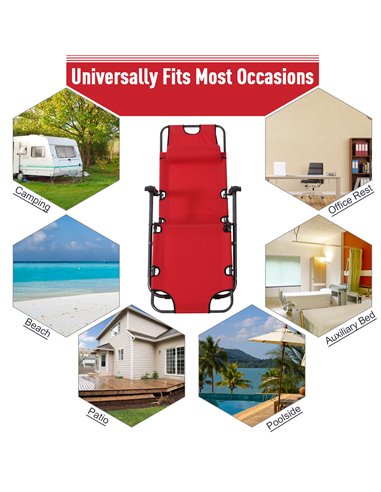 Outsunny 2 in 1 Sun Lounger Folding Reclining Chair Garden Outdoor Camping Adjustable Back with Pillow (Red)