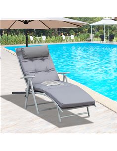 Outsunny Steel Frame Outdoor Garden Padded Sun Lounger with Pillow, Grey 2