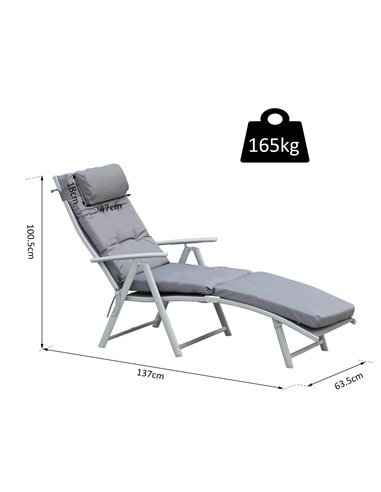 Outsunny Outdoor Patio Sun Lounger Garden Texteline Foldable Reclining Chair Pillow Adjustable Recliner with Cushion - Grey