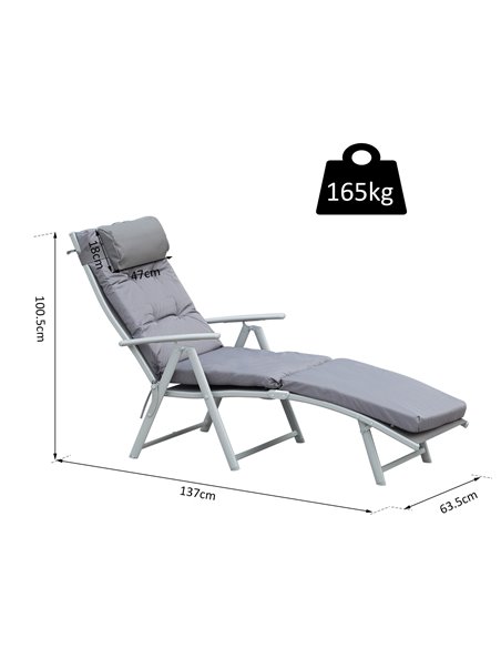 Outsunny Outdoor Patio Sun Lounger Garden Texteline Foldable Reclining Chair Pillow Adjustable Recliner with Cushion - Grey - pic 14104 | FastDaddyshop
