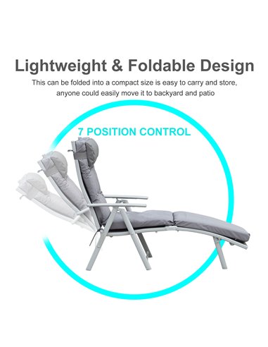 Outsunny Outdoor Patio Sun Lounger Garden Texteline Foldable Reclining Chair Pillow Adjustable Recliner with Cushion - Grey