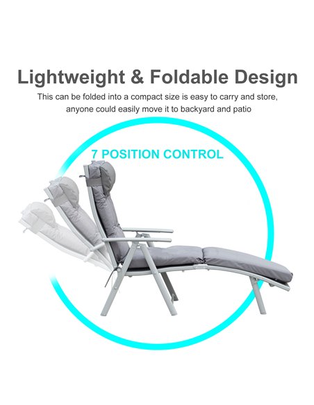 Outsunny Outdoor Patio Sun Lounger Garden Texteline Foldable Reclining Chair Pillow Adjustable Recliner with Cushion - Grey - pic 14106 | FastDaddyshop