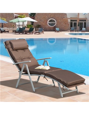 Outsunny Outdoor Patio Sun Lounger Garden Texteline Foldable Reclining Chair Pillow Adjustable Recliner with Cushion - Brown