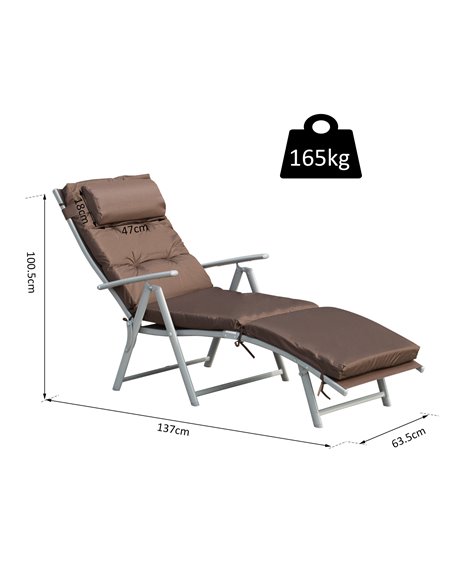 Outsunny Outdoor Patio Sun Lounger Garden Texteline Foldable Reclining Chair Pillow Adjustable Recliner with Cushion - Brown - pic 14112 | FastDaddyshop