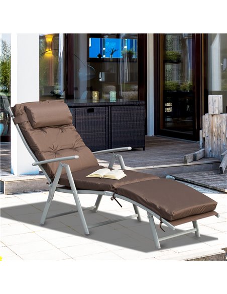Outsunny Outdoor Patio Sun Lounger Garden Texteline Foldable Reclining Chair Pillow Adjustable Recliner with Cushion - Brown - pic 14118 | FastDaddyshop