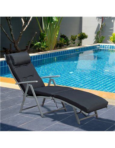Outsunny Outdoor Patio Sun Lounger Garden Texteline Foldable Reclining Chair Pillow Adjustable Recliner with Cushion - Black