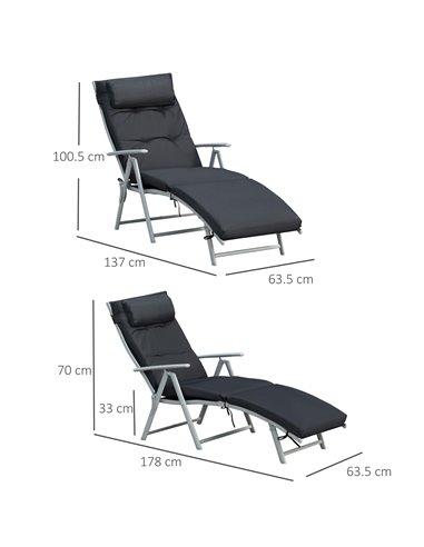 Outsunny Outdoor Patio Sun Lounger Garden Texteline Foldable Reclining Chair Pillow Adjustable Recliner with Cushion - Black