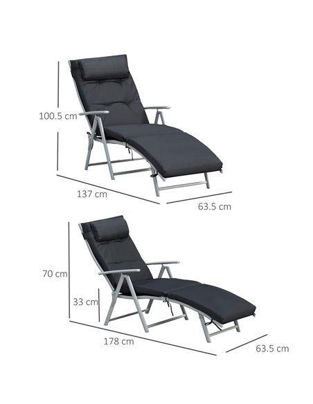 Outsunny Outdoor Patio Sun Lounger Garden Texteline Foldable Reclining Chair Pillow Adjustable Recliner with Cushion - Black - pic 14120 | FastDaddyshop