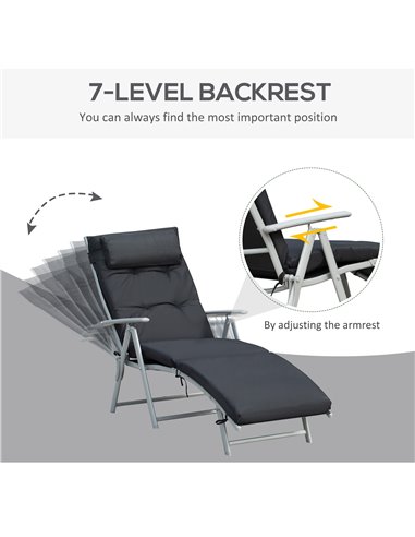 Outsunny Outdoor Patio Sun Lounger Garden Texteline Foldable Reclining Chair Pillow Adjustable Recliner with Cushion - Black