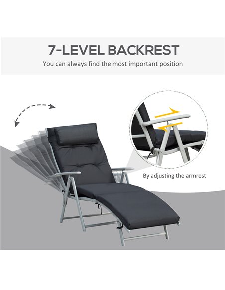 Outsunny Outdoor Patio Sun Lounger Garden Texteline Foldable Reclining Chair Pillow Adjustable Recliner with Cushion - Black - pic 14121 | FastDaddyshop