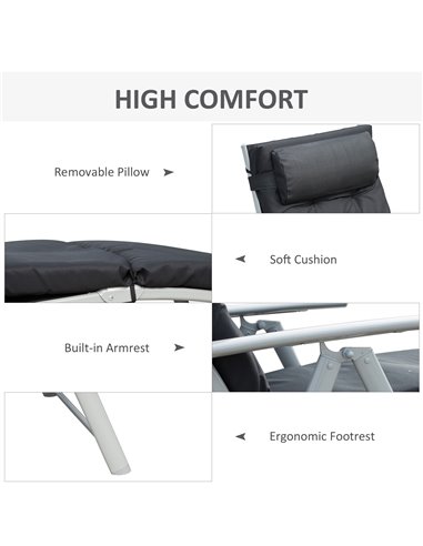 Outsunny Outdoor Patio Sun Lounger Garden Texteline Foldable Reclining Chair Pillow Adjustable Recliner with Cushion - Black