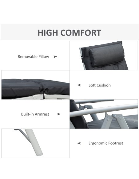 Outsunny Outdoor Patio Sun Lounger Garden Texteline Foldable Reclining Chair Pillow Adjustable Recliner with Cushion - Black - pic 14122 | FastDaddyshop