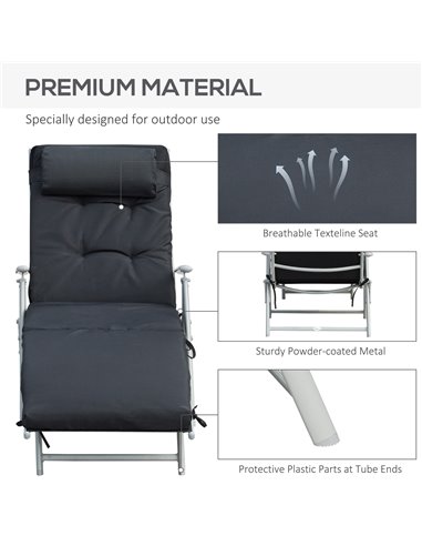 Outsunny Outdoor Patio Sun Lounger Garden Texteline Foldable Reclining Chair Pillow Adjustable Recliner with Cushion - Black