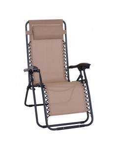 Outsunny Folding & Reclining Outdoor Sun Lounger with Head Pillow, Beige