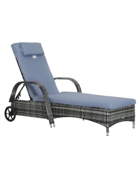Outsunny Garden Rattan Single Sun Lounger, Reclining Chair, Grey - pic 14131 | FastDaddyshop