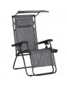 Outsunny Garden Folding Sun Lounger, Reclining Seat with Cup Holder & Canopy Shade, Grey