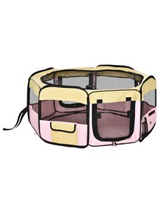 PawHut Fabric Pet Whelping Box Dog Cat Puppy Playpen Rabbit Guinea Pig Play Pen in Pink With Carry Bag Small Dia 90 x 41Hcm