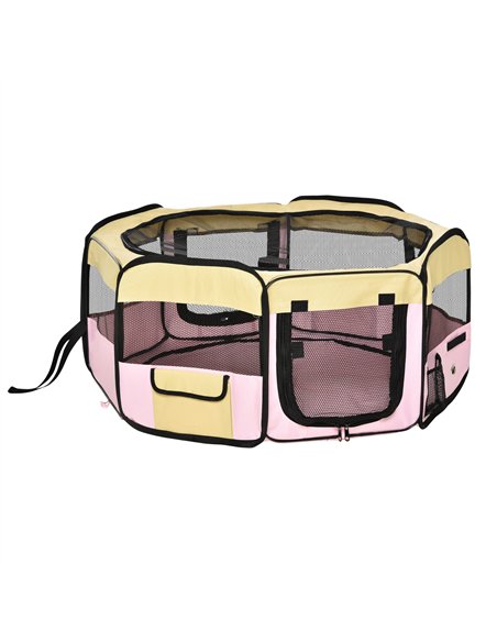 PawHut Fabric Pet Whelping Box Dog Cat Puppy Playpen Rabbit Guinea Pig Play Pen in Pink With Carry Bag Small Dia 90 x 41Hcm - pic 141338 | FastDaddyshop