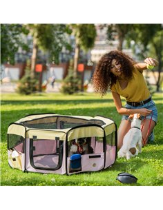 PawHut Fabric Pet Whelping Box Dog Cat Puppy Playpen Rabbit Guinea Pig Play Pen in Pink With Carry Bag Small Dia 90 x 41Hcm 2