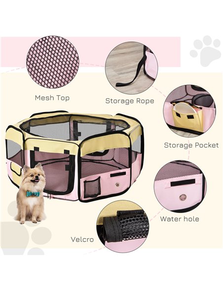 PawHut Fabric Pet Whelping Box Dog Cat Puppy Playpen Rabbit Guinea Pig Play Pen in Pink With Carry Bag Small Dia 90 x 41Hcm - pic 141341 | FastDaddyshop