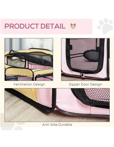 PawHut Fabric Pet Whelping Box Dog Cat Puppy Playpen Rabbit Guinea Pig Play Pen in Pink With Carry Bag Small Dia 90 x 41Hcm - pic 141342 | FastDaddyshop