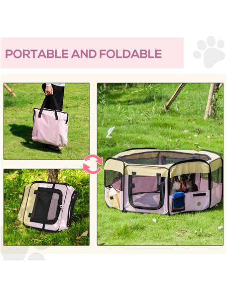 PawHut Fabric Pet Whelping Box Dog Cat Puppy Playpen Rabbit Guinea Pig Play Pen in Pink With Carry Bag Small Dia 90 x 41Hcm - pic 141343 | FastDaddyshop