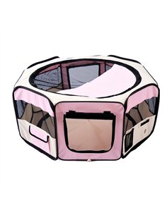PawHut Portable Cat Dog Playpen Pet Puppy Rabbit Guinea Pig Pen Run Dia 90 x 41H cm Indoor & Outdoor Pink